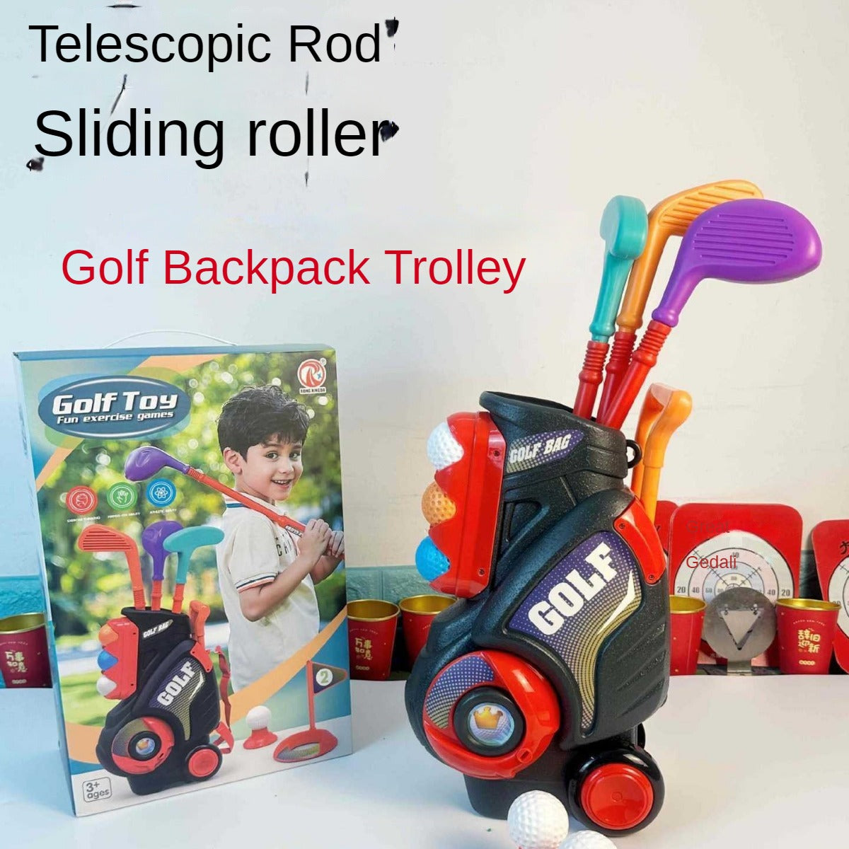 Children's Rolling Golf Bag Toy Set - Indoor/Outdoor Sports Kit for Interactive Play