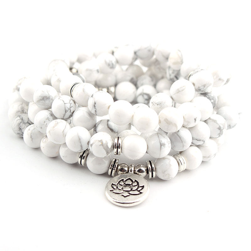 White Turquoise Lotus Mala Healing Bracelet