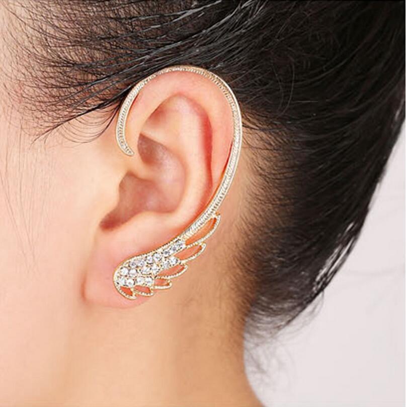 Fan-shaped crystal angel wings butterfly eagle bird crescent pearl lizard design ear clip ear hook creative earrings