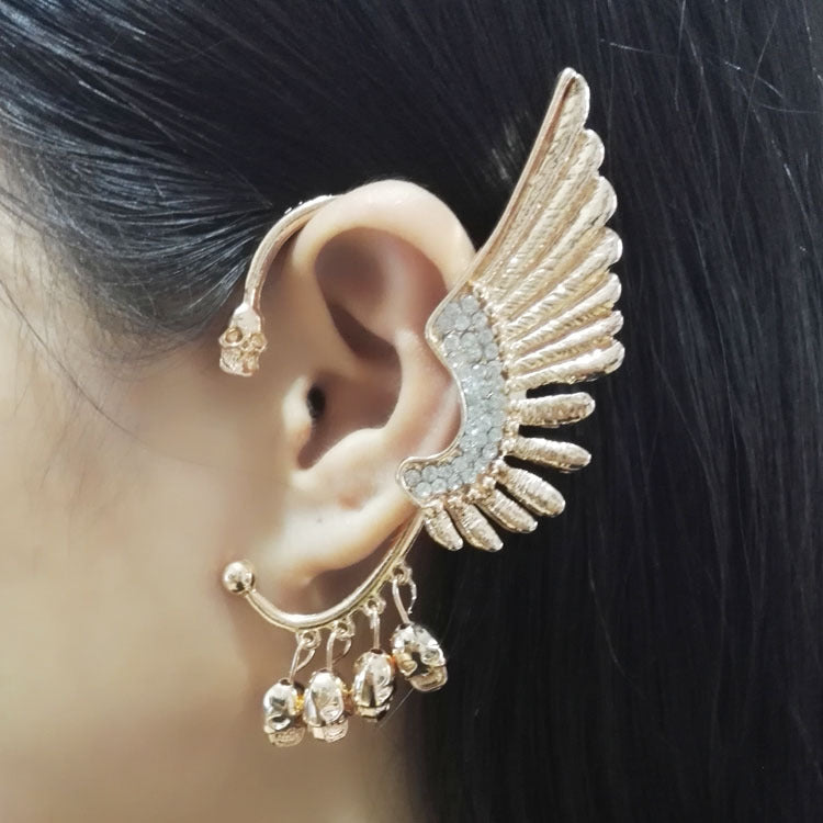 Fan-shaped crystal angel wings butterfly eagle bird crescent pearl lizard design ear clip ear hook creative earrings