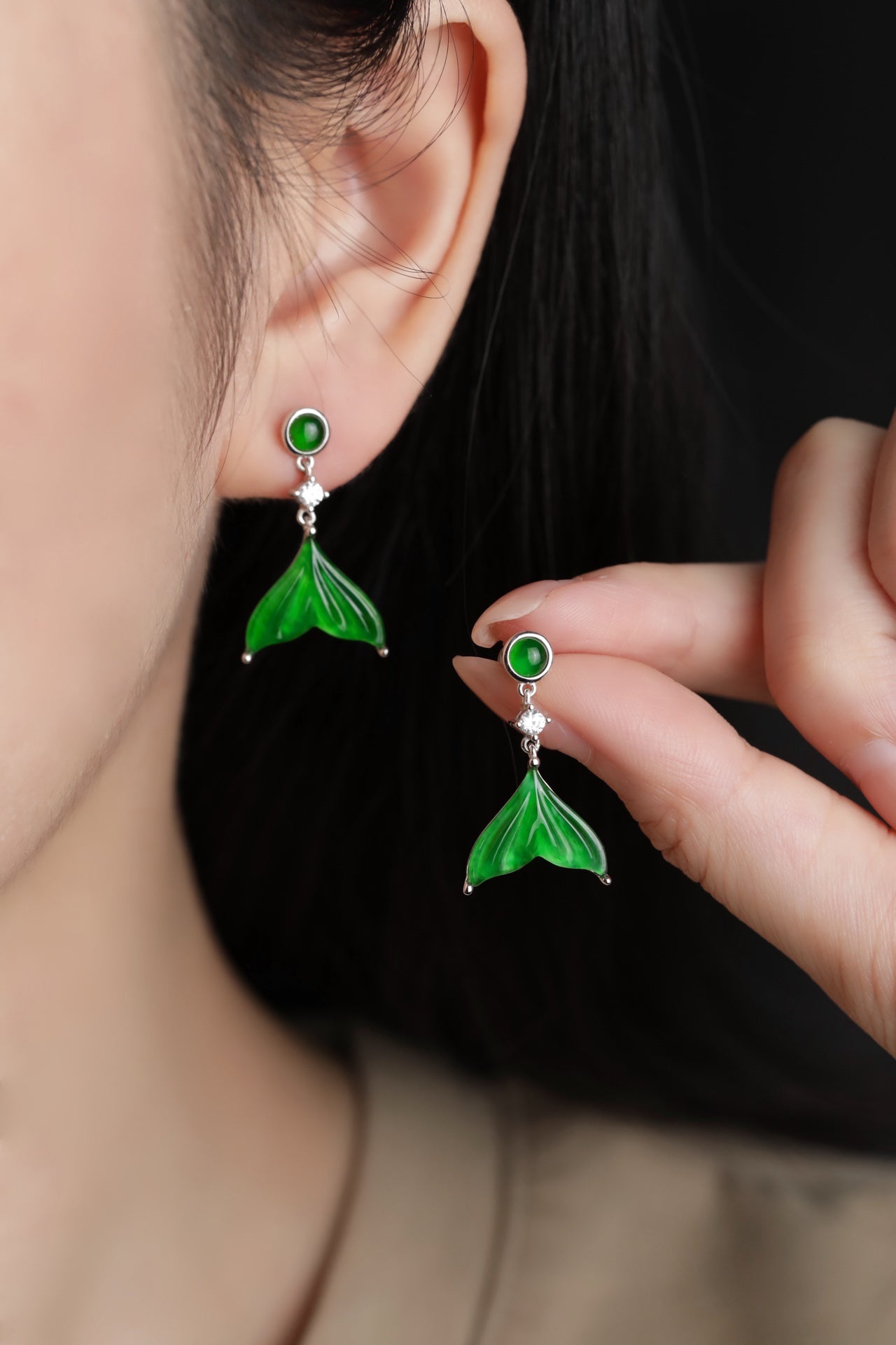 Brocade Earrings  S925 Silver  Jade