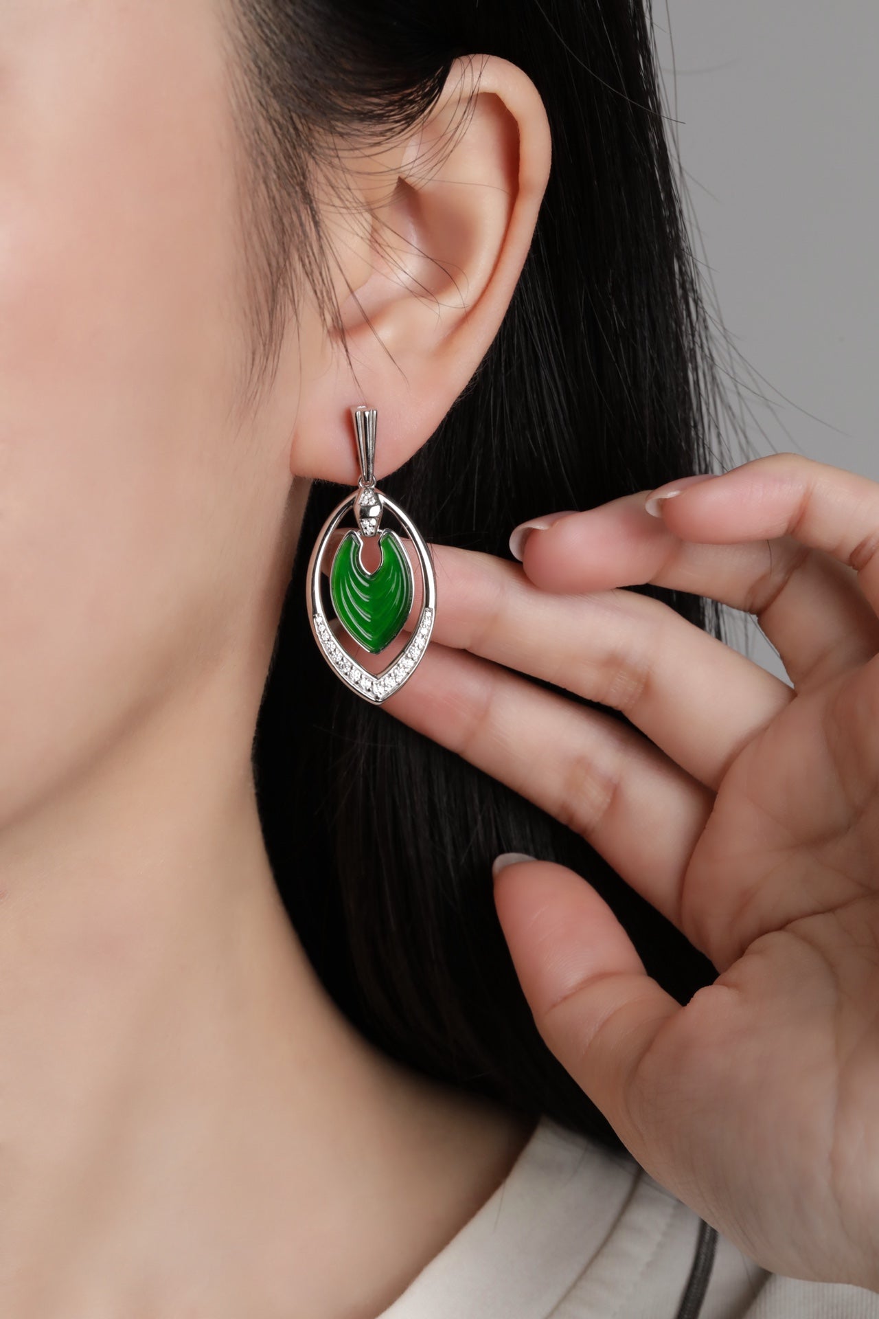 Lucky Phoenix Feather Earrings S925 Silver Jade