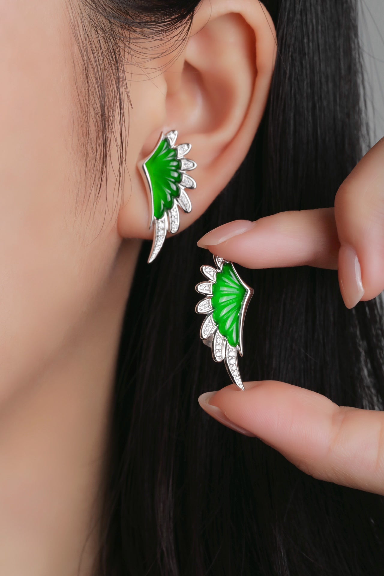 Victoria Wings Earrings S925 Silver Jade