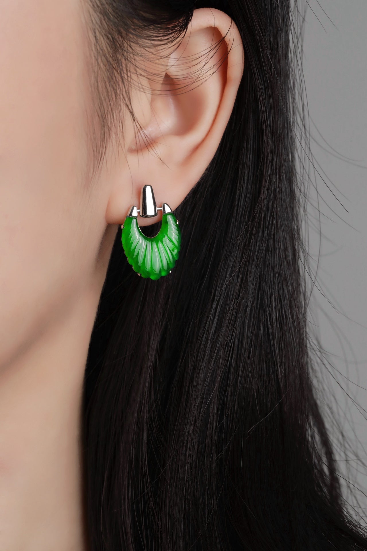 Bird Feather Colorful Dress Earrings S925 Silver Jade