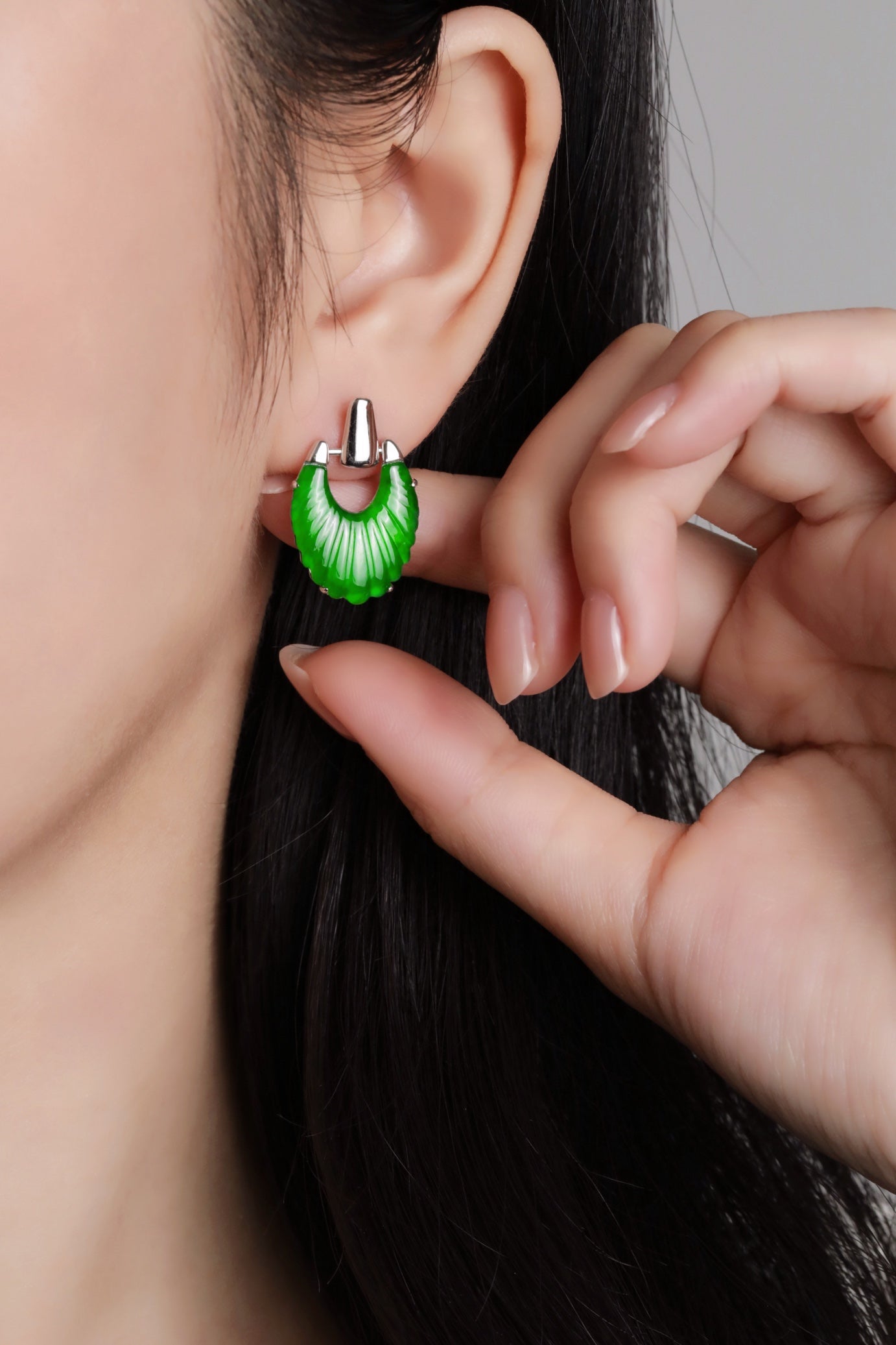 Bird Feather Colorful Dress Earrings S925 Silver Jade