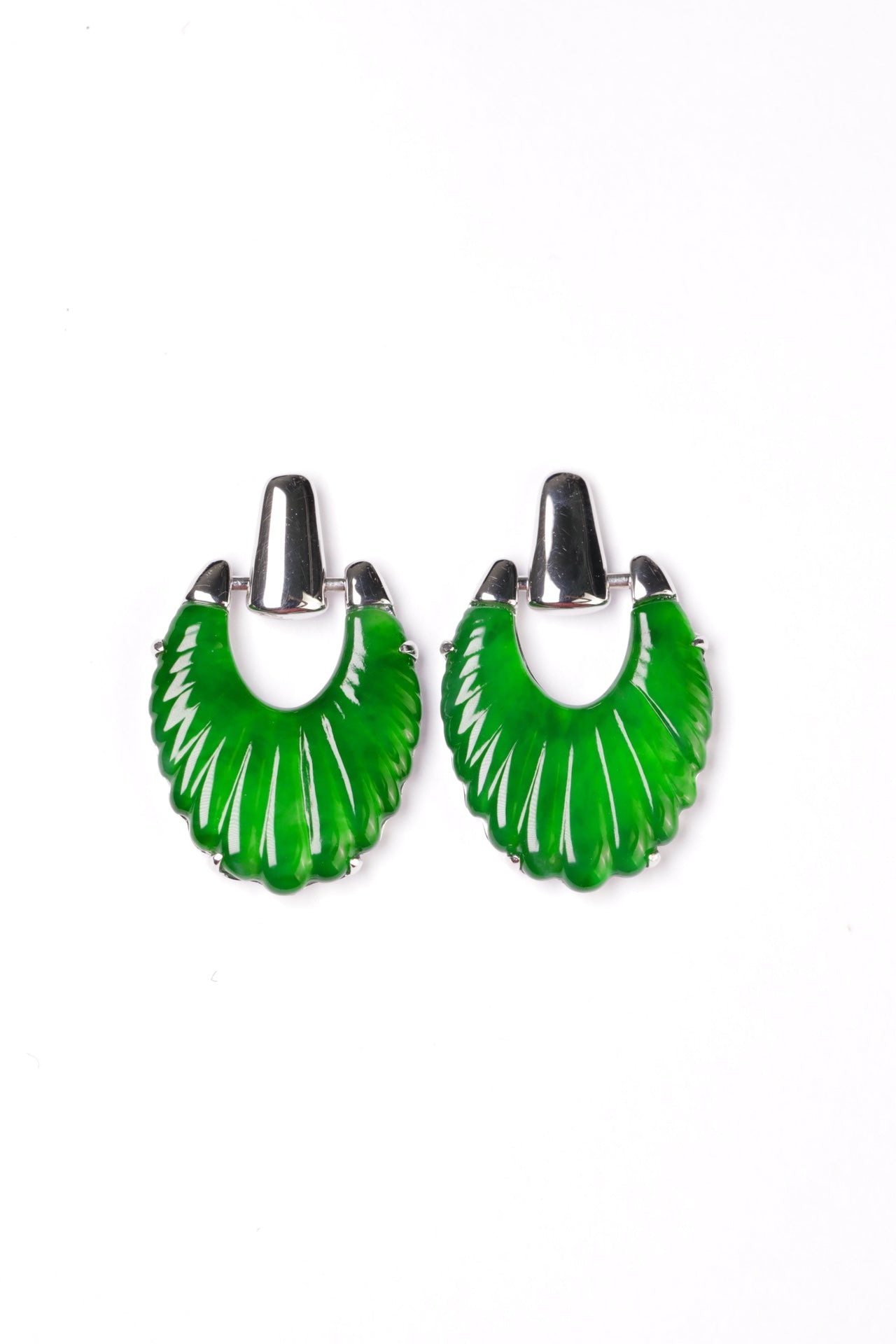 Bird Feather Colorful Dress Earrings S925 Silver Jade