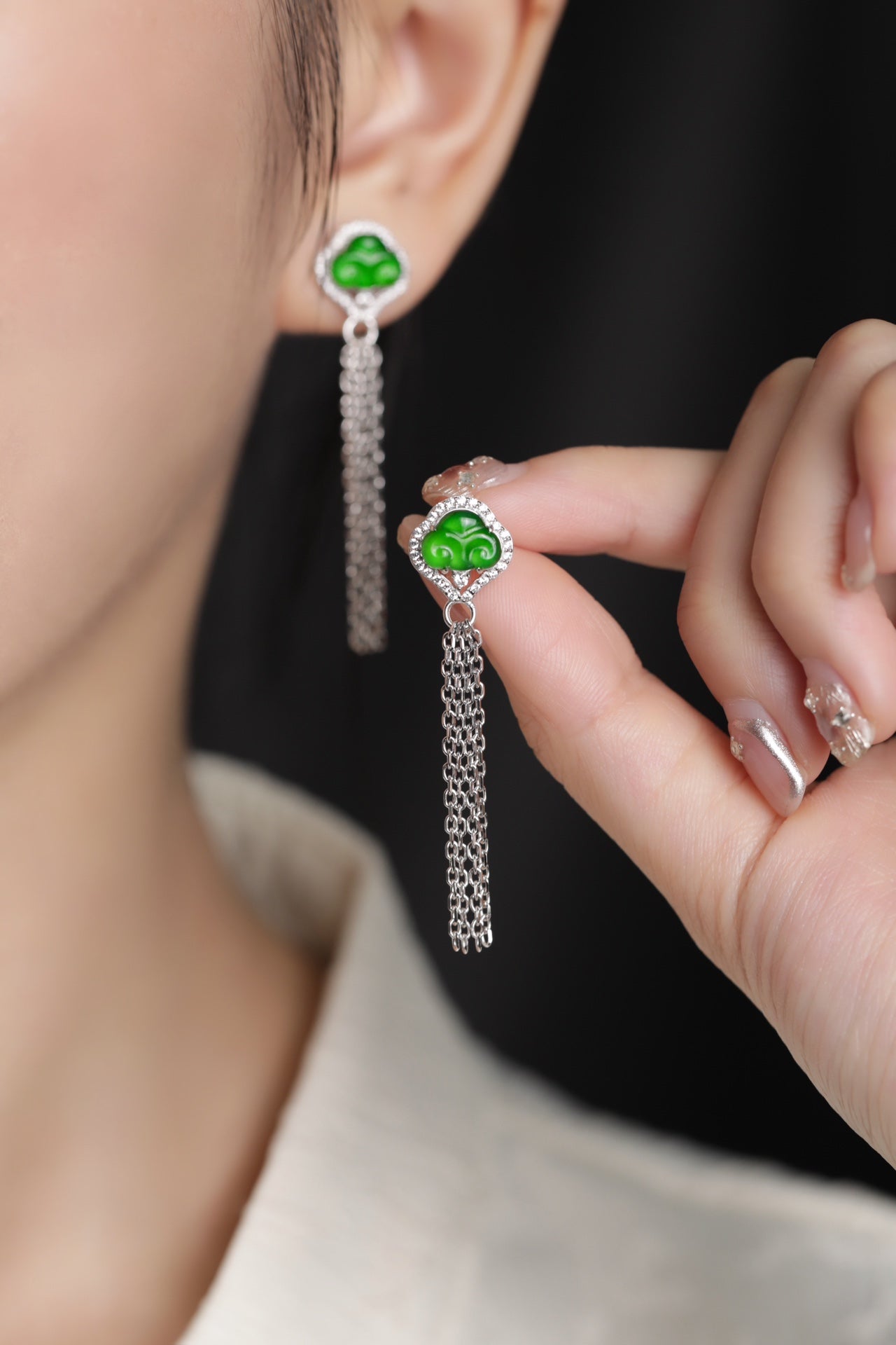 Ruyi Fangfei Earrings S925 Silver Jade