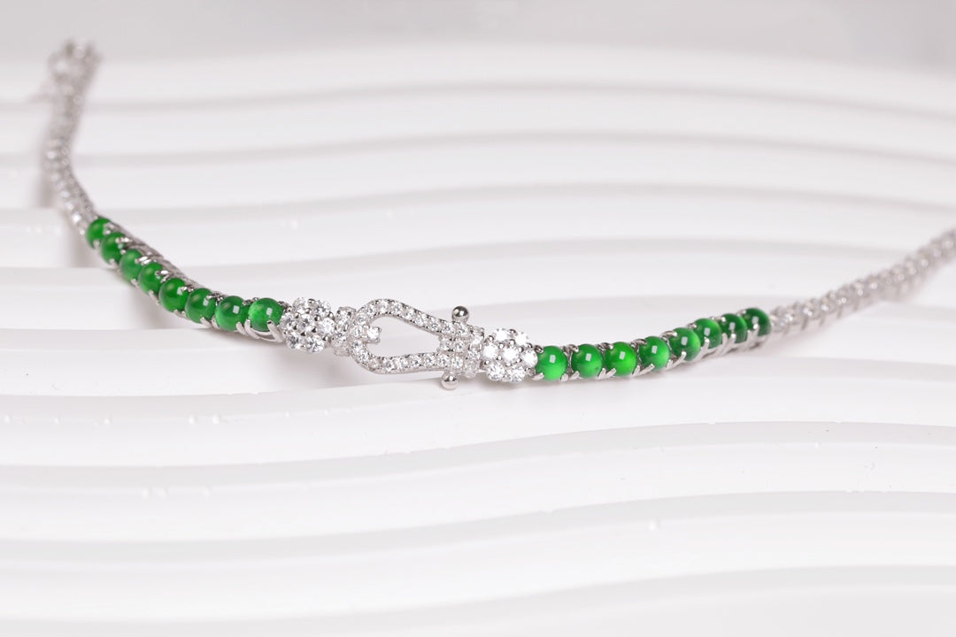 Heart Link Bracelet S925 silver jadeite