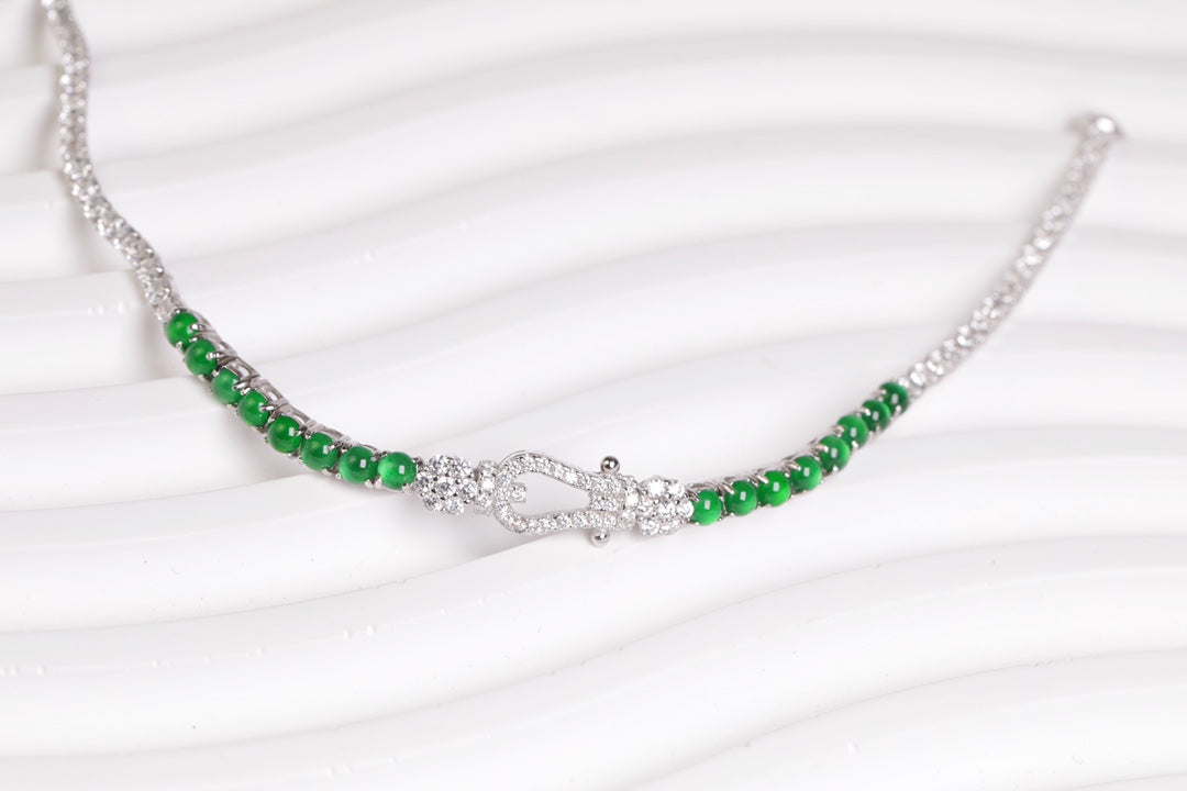 Heart Link Bracelet S925 silver jadeite