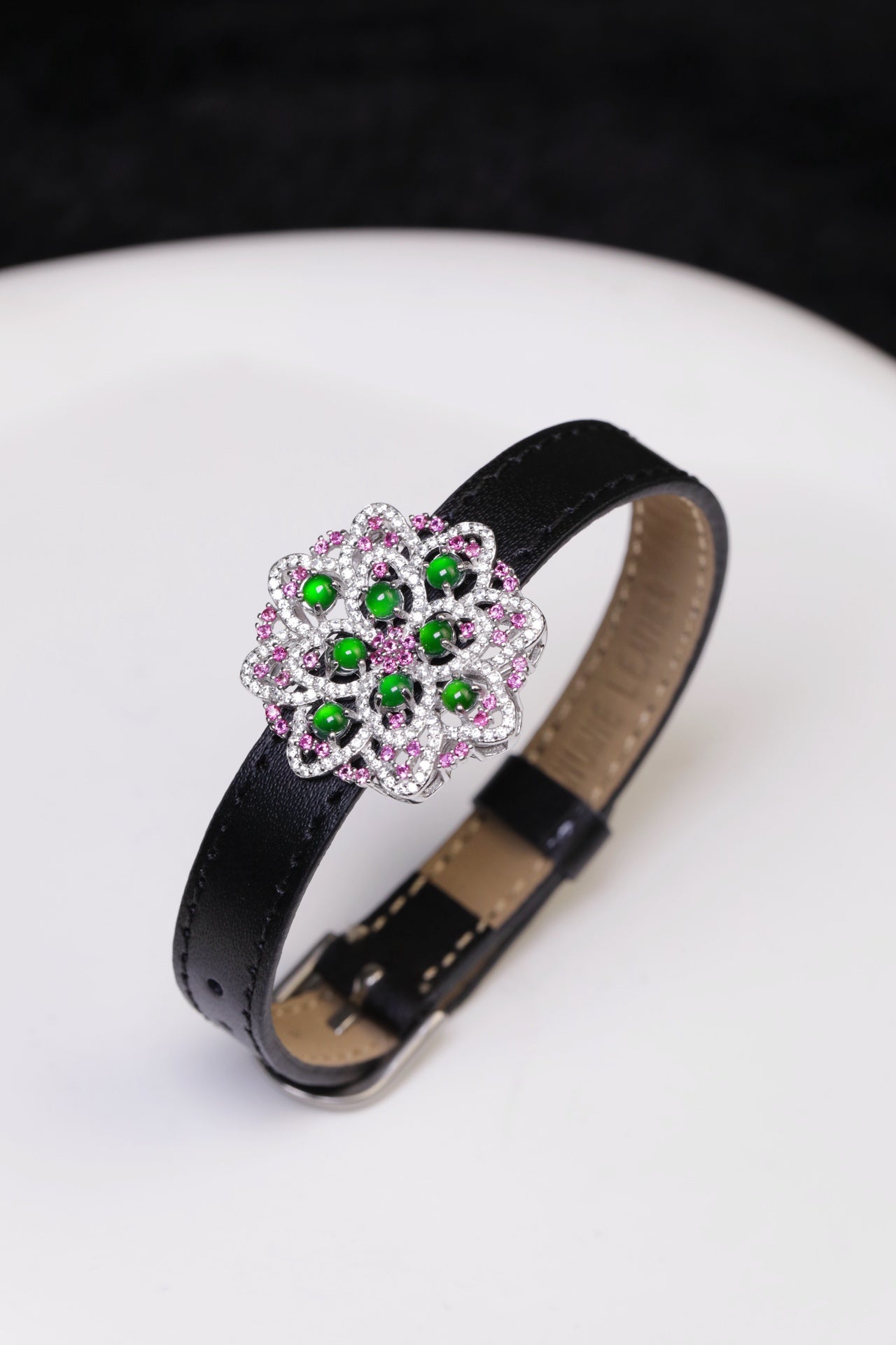 Flower Wristband S925 Silver Jade