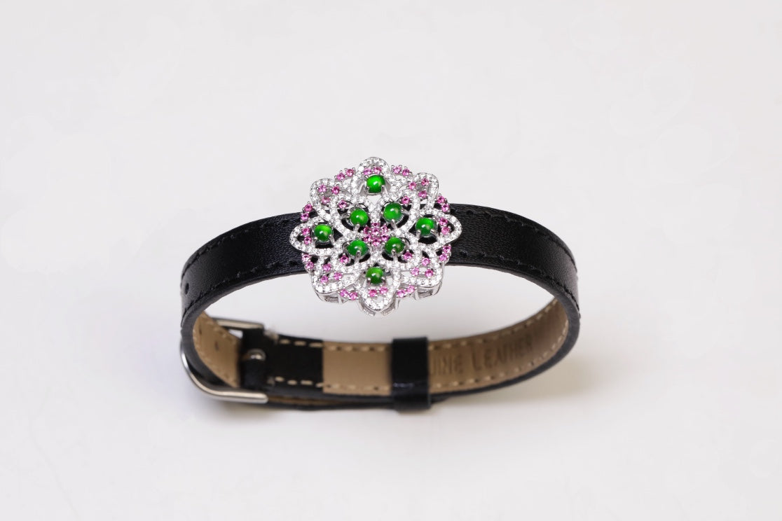 Flower Wristband S925 Silver Jade