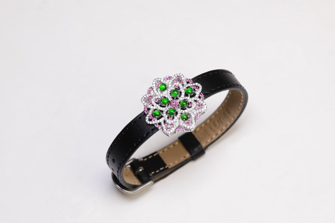 Flower Wristband S925 Silver Jade