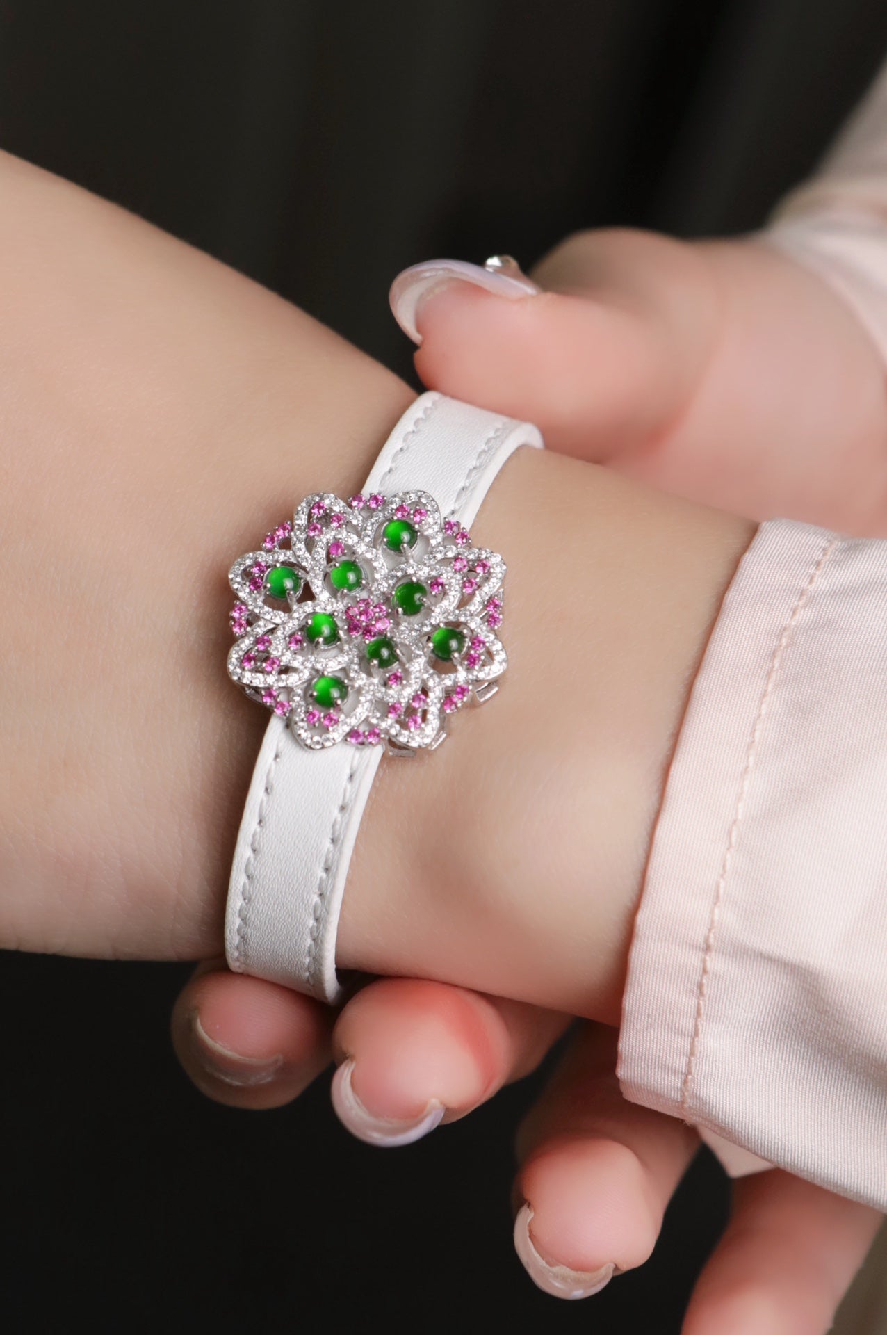 Flower Wristband S925 Silver Jade