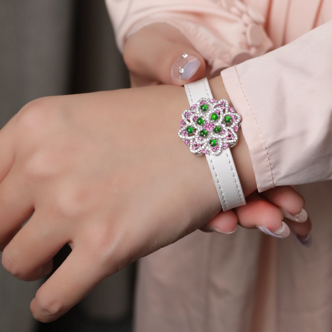 Flower Wristband S925 Silver Jade