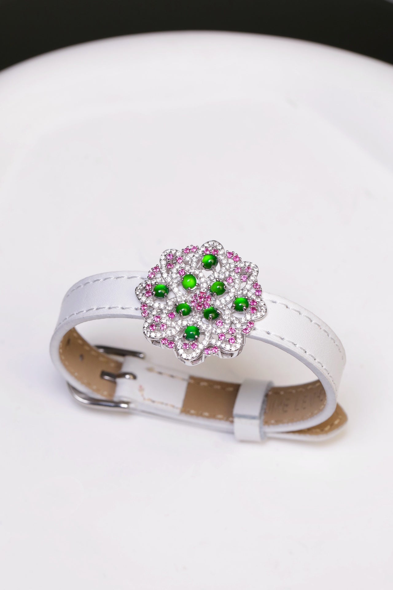 Flower Wristband S925 Silver Jade