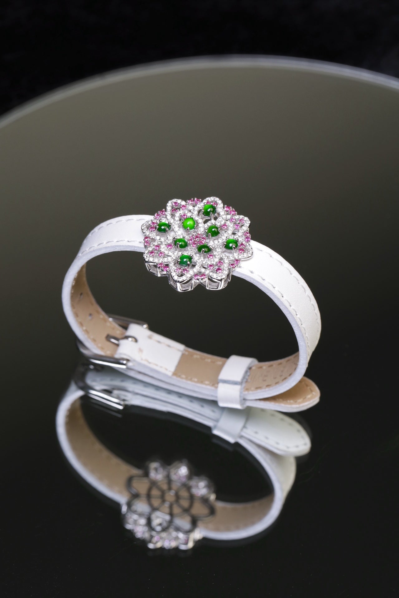 Flower Wristband S925 Silver Jade