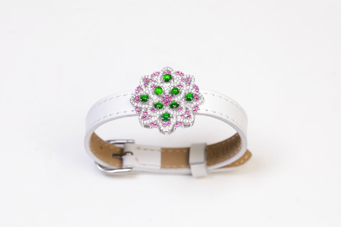 Flower Wristband S925 Silver Jade