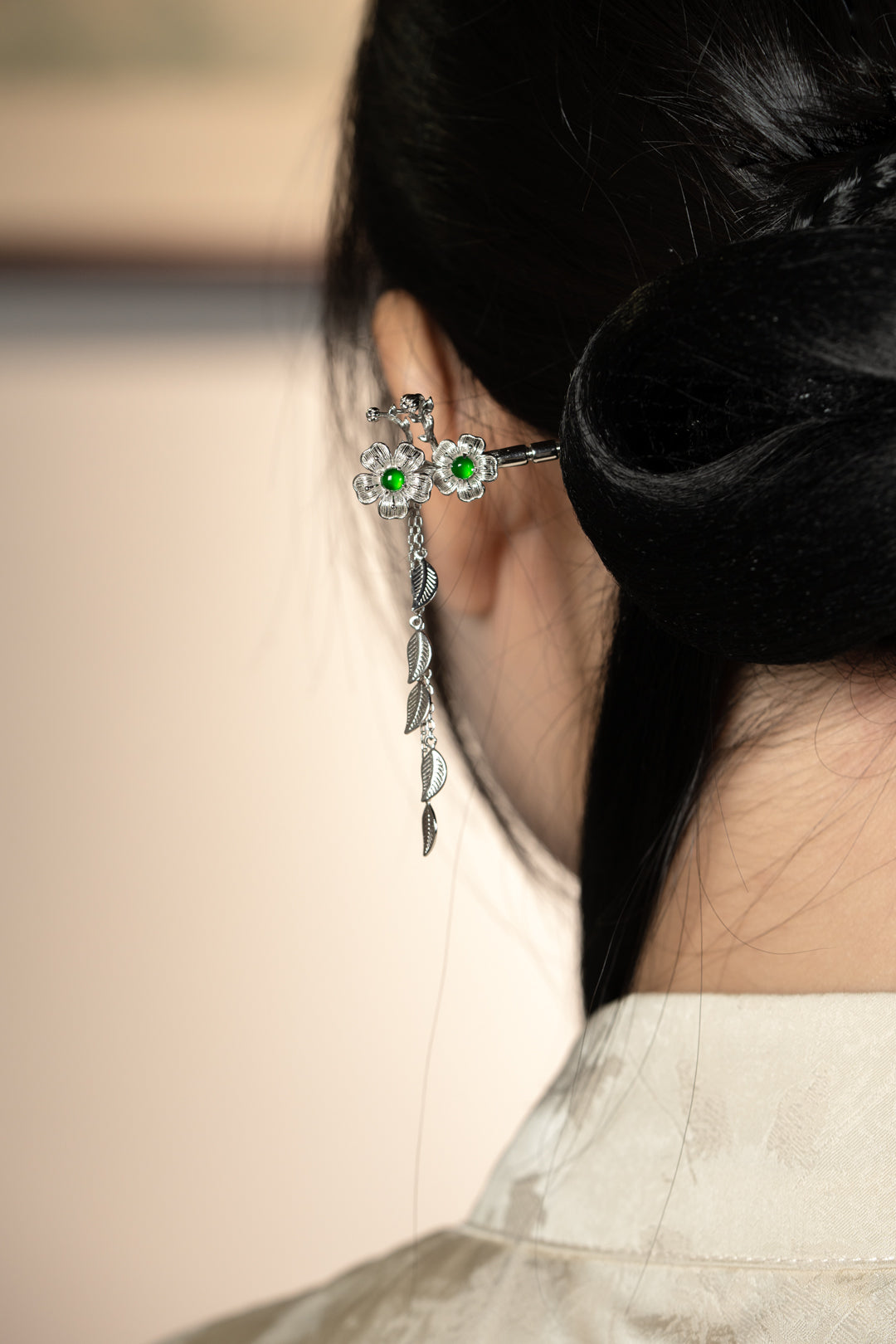 Peach Blossom Egg-Shaped Hairpin S925 Silver Jade