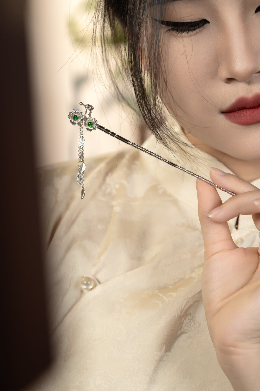 Peach Blossom Egg-Shaped Hairpin S925 Silver Jade