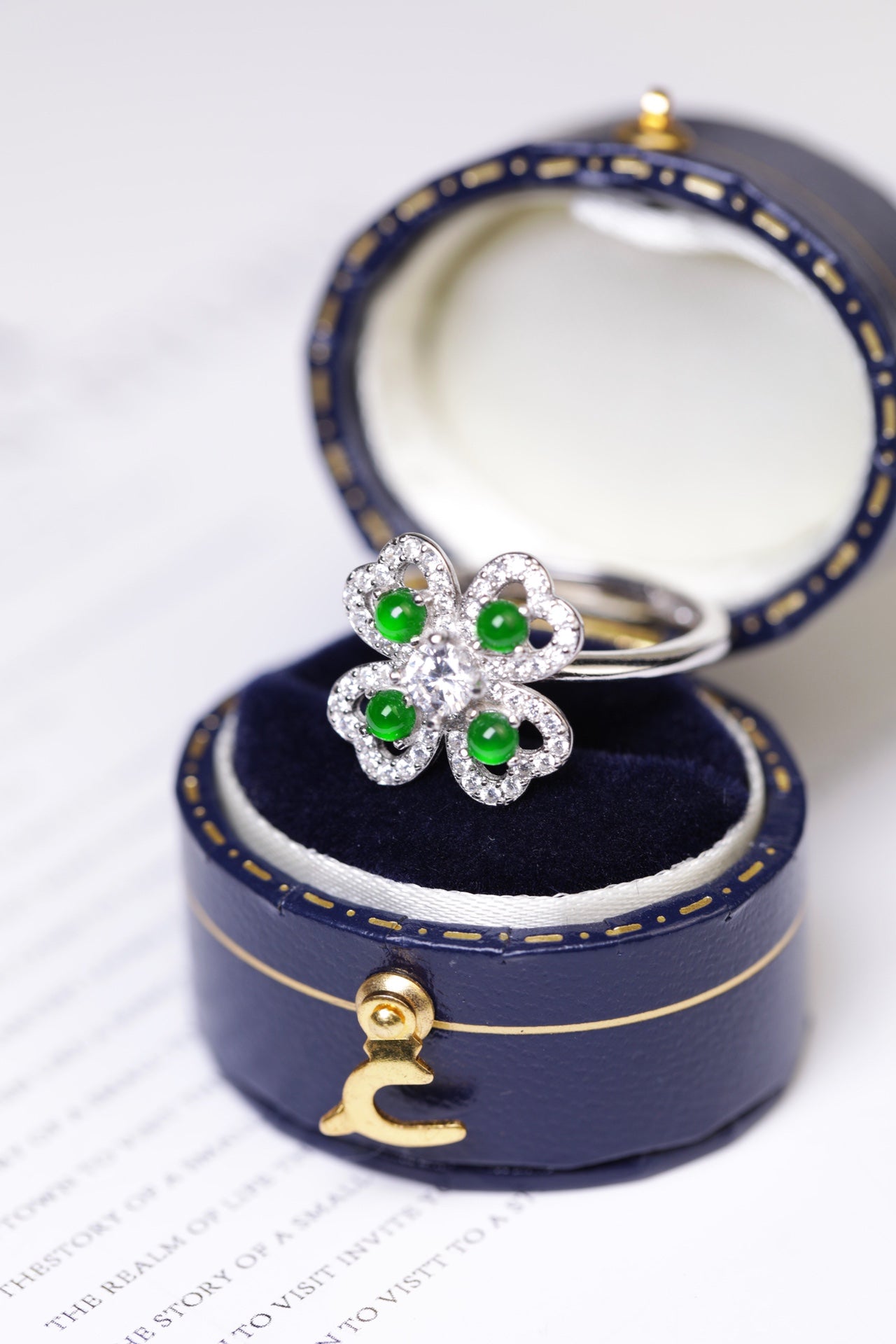 Rotating Flower Ring S925 Silver Jade