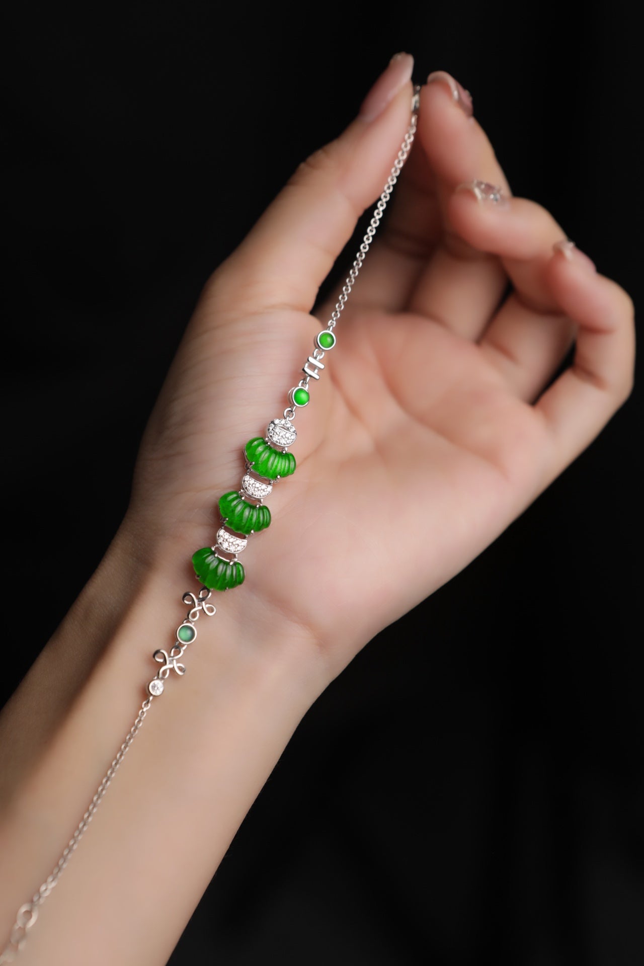 Fu Lu Shou bracelet S925 silver jadeite