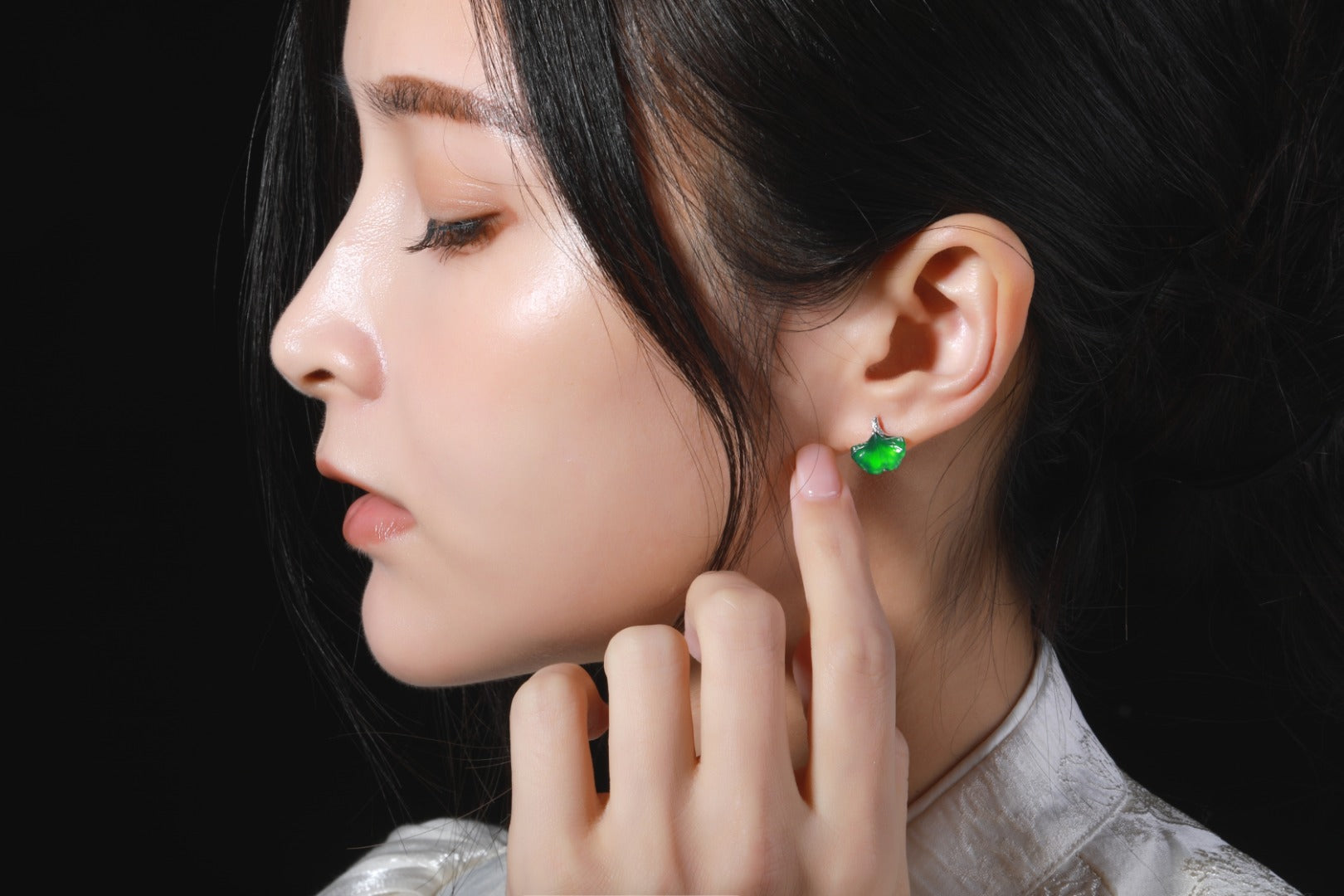 Apricot Leaf Earrings S925 Silver Jade