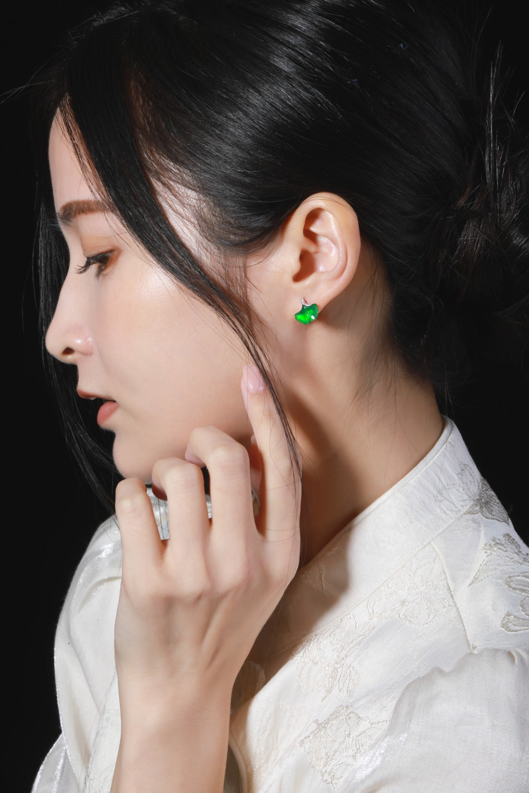 Apricot Leaf Earrings S925 Silver Jade