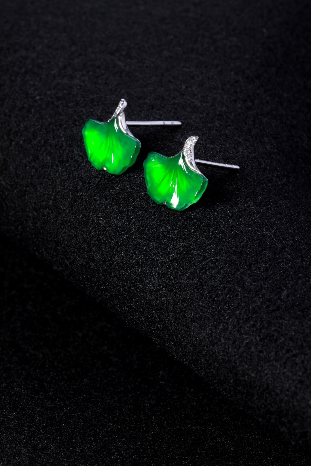 Apricot Leaf Earrings S925 Silver Jade