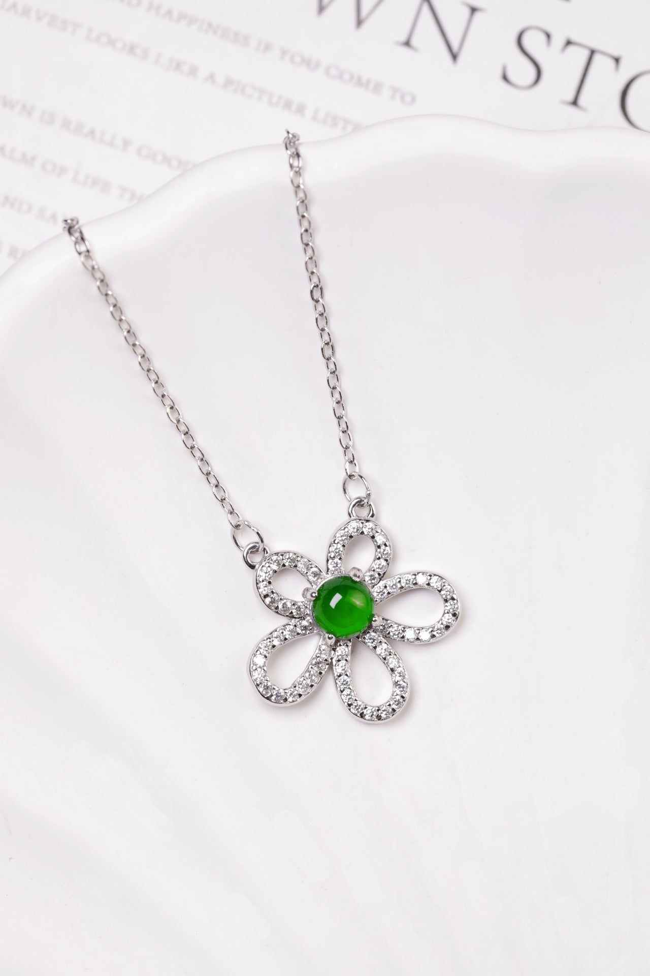 Flower Necklace S925 Silver Jade