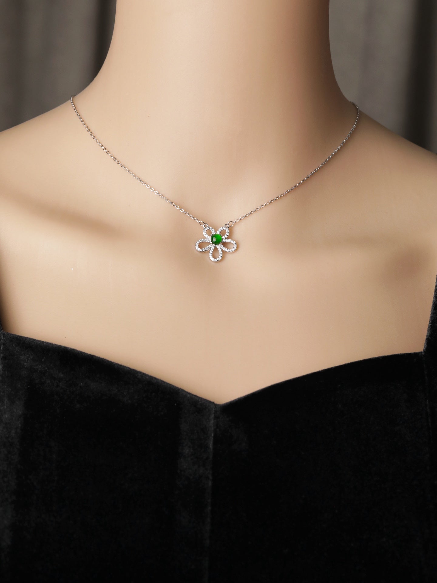 Flower Necklace S925 Silver Jade