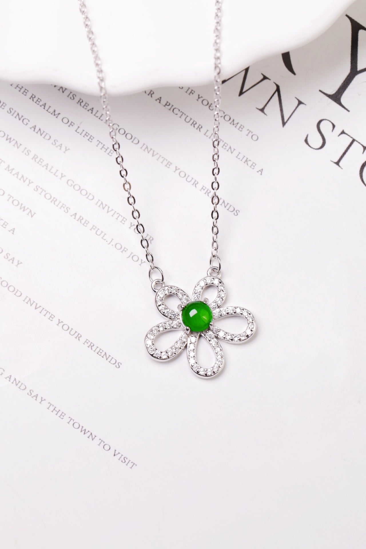 Flower Necklace S925 Silver Jade