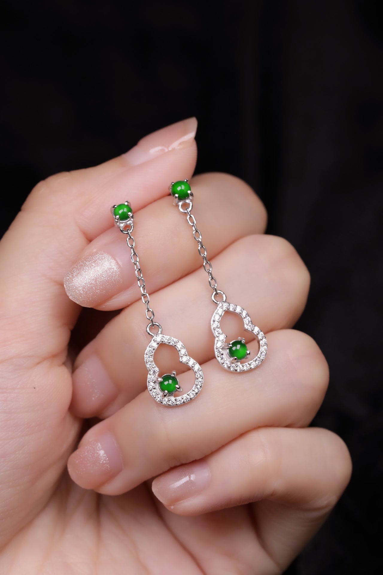 Hollow gourd earrings S925 silver jade