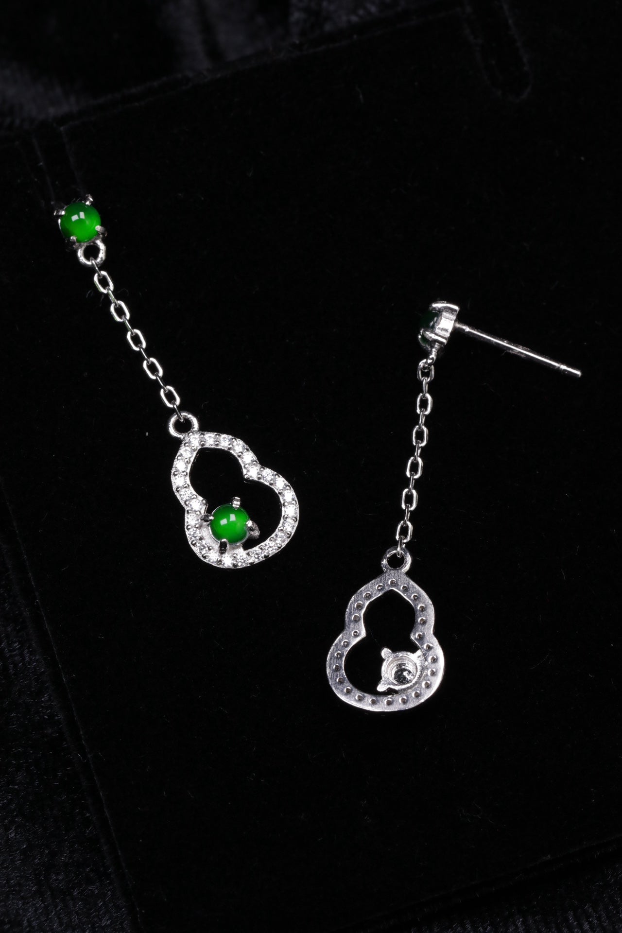 Hollow gourd earrings S925 silver jade