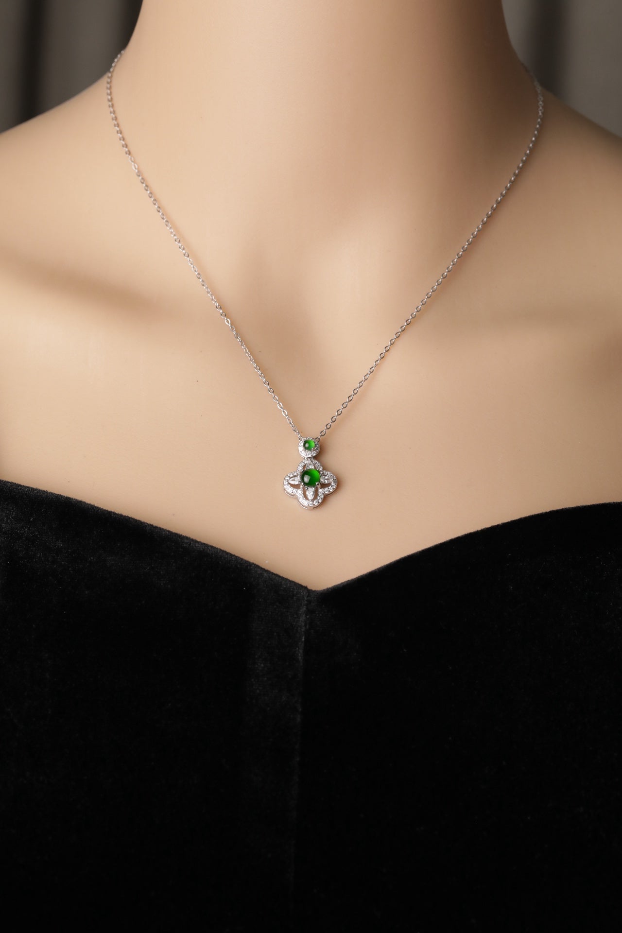 Flower Necklace S925 Silver Jade