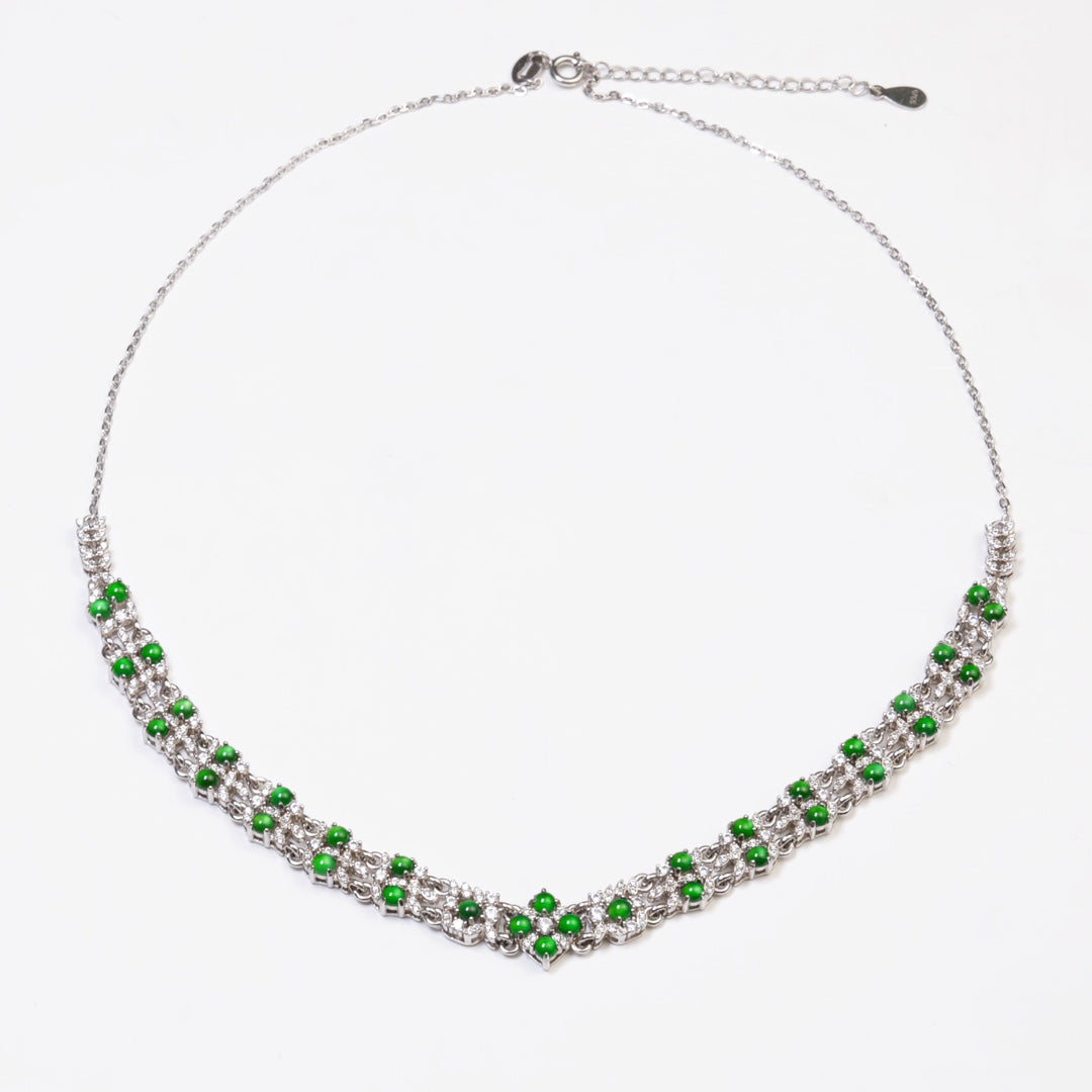 Oval-Cut Green Jade Necklace Set - 3mm Round Jade