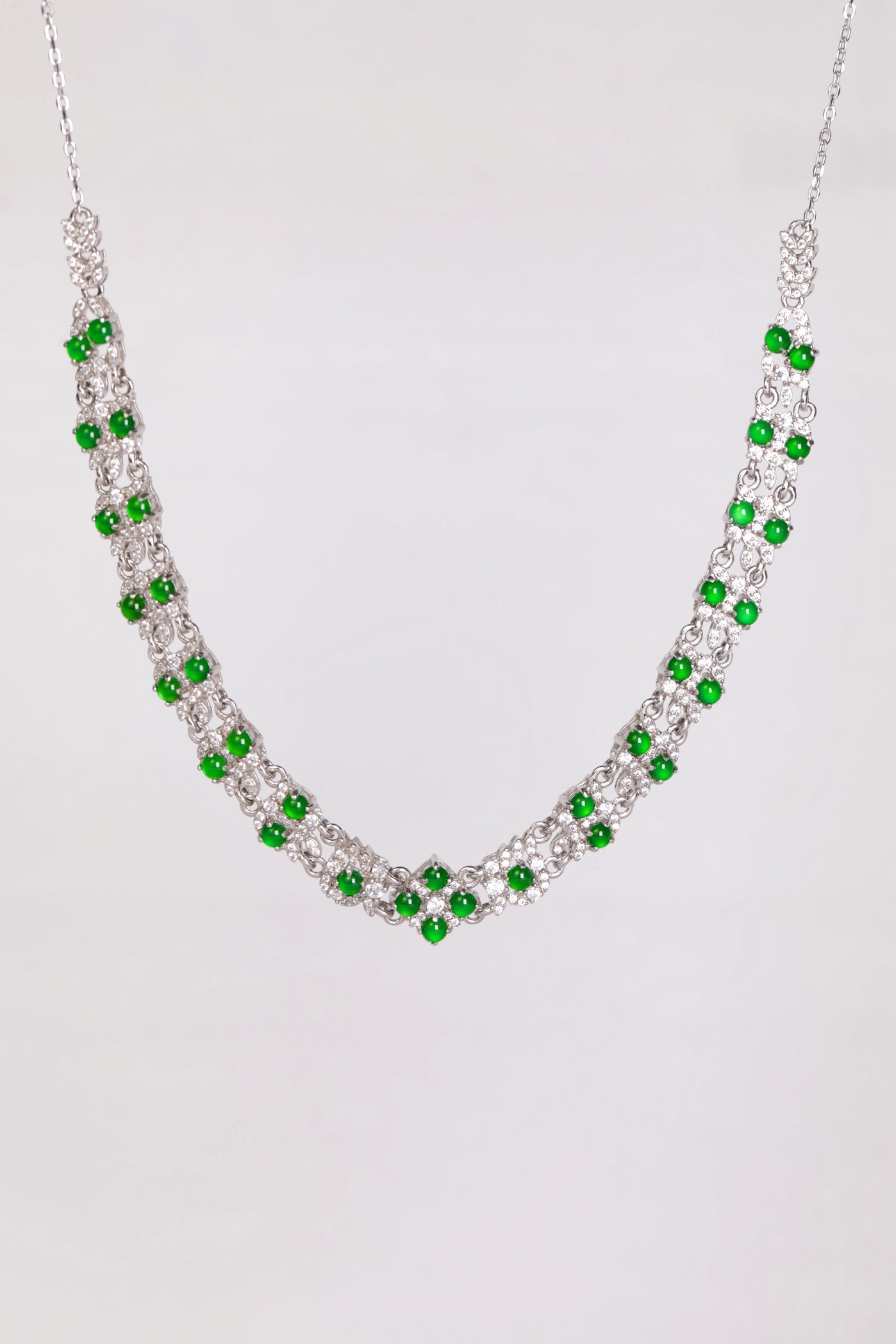 Oval-Cut Green Jade Necklace Set - 3mm Round Jade