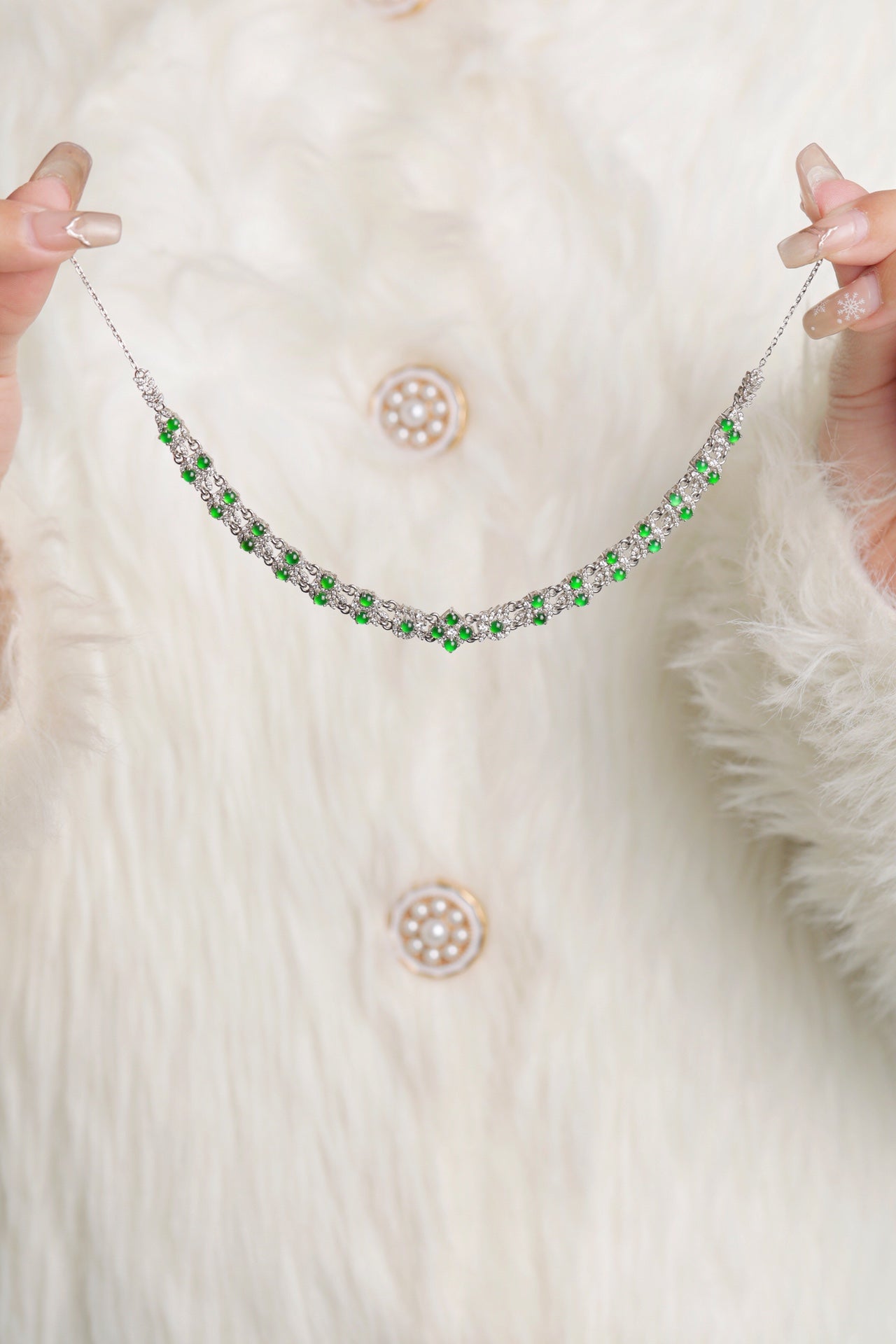 Oval-Cut Green Jade Necklace Set - 3mm Round Jade