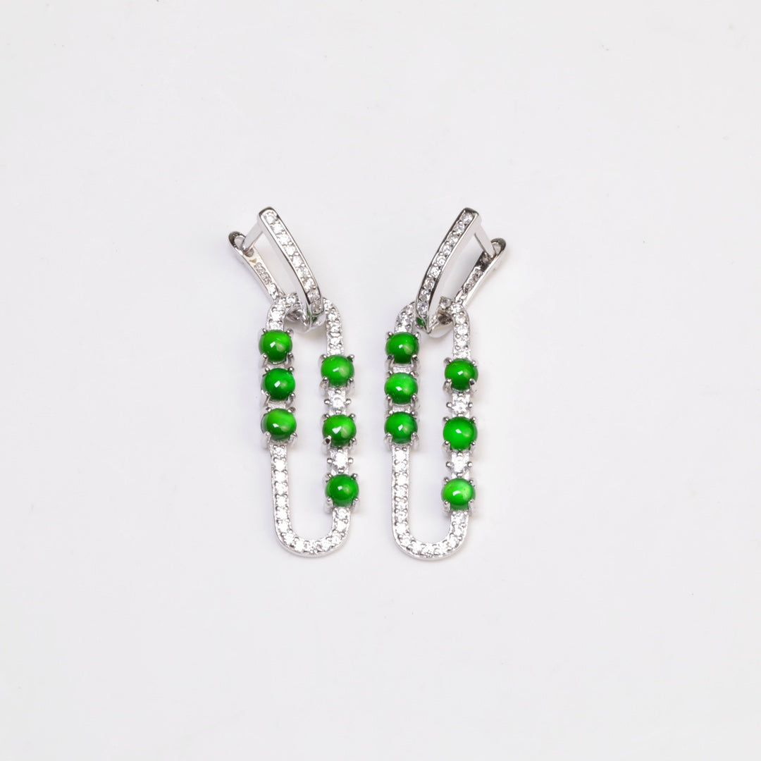 Clip-shaped earrings S925 silver Jade