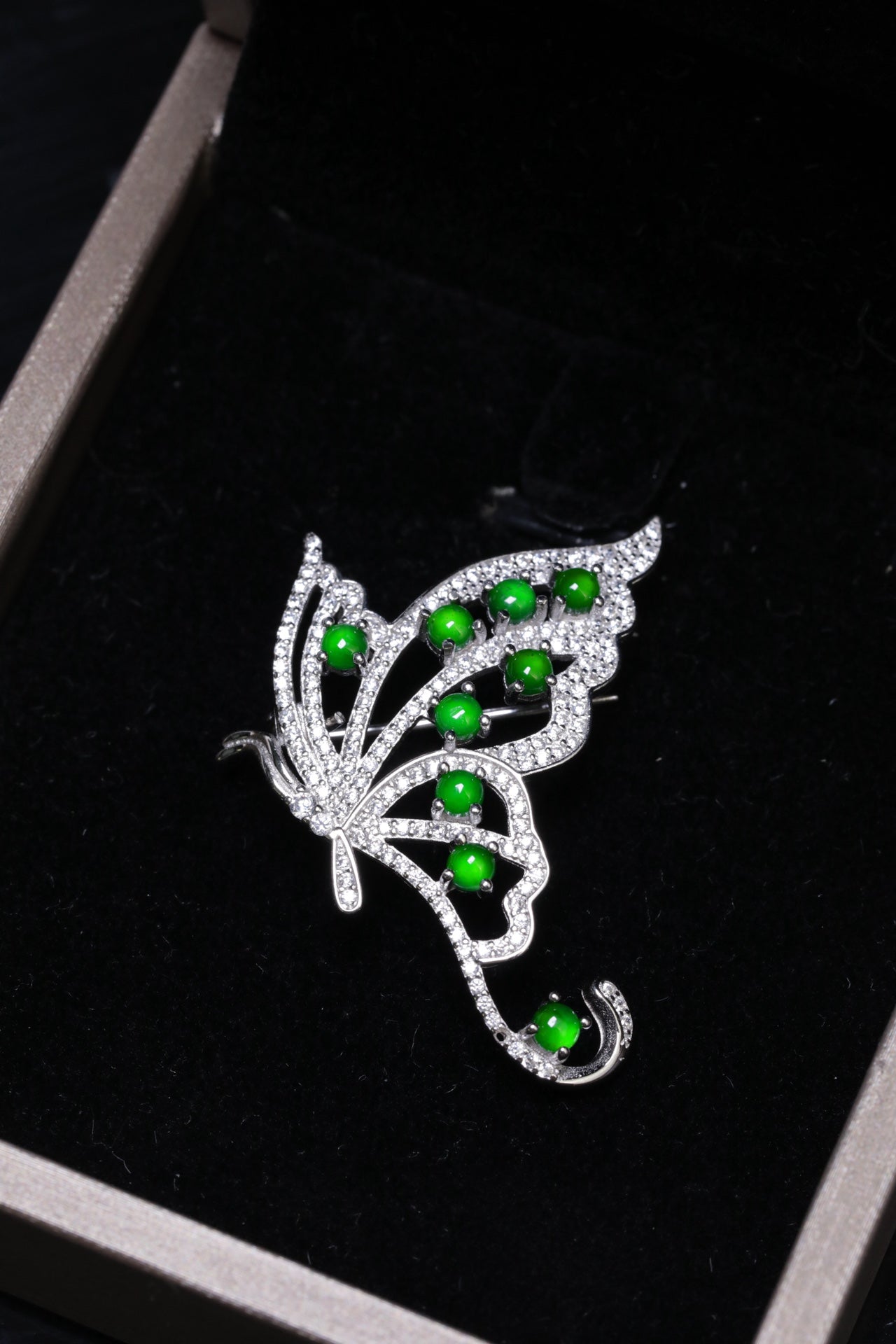 Butterfly Brooch S925 Silver Jade