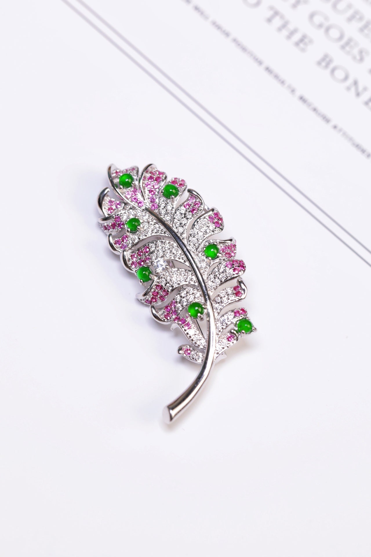 Feather Brooch S925 Silver Jade