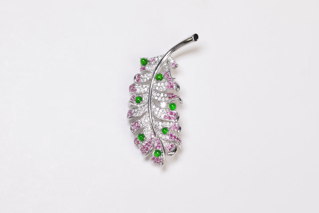 Feather Brooch S925 Silver Jade