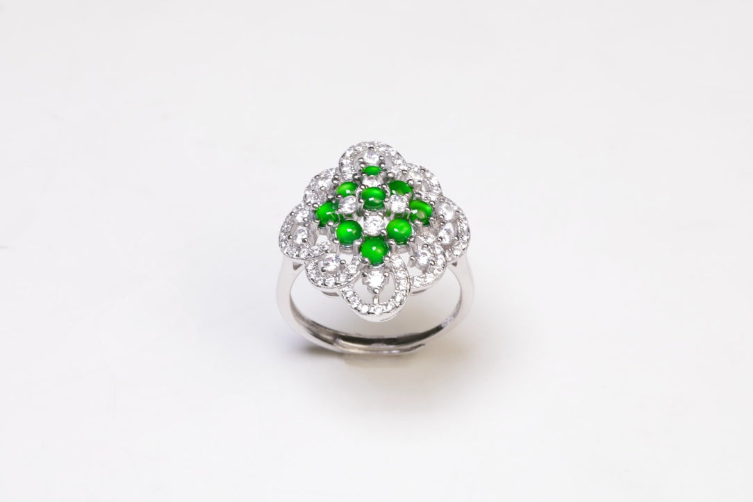 Diamond-shaped egg-shaped ring S925 silver jade