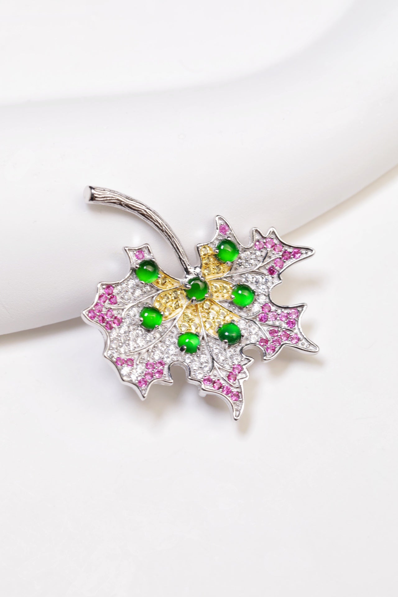 Maple Leaf Brooch S925 Silver Jade