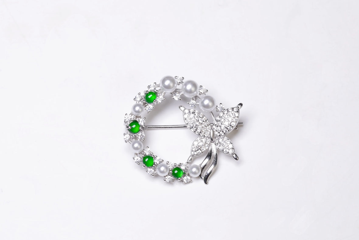 Butterfly Brooch S925 Silver Jade