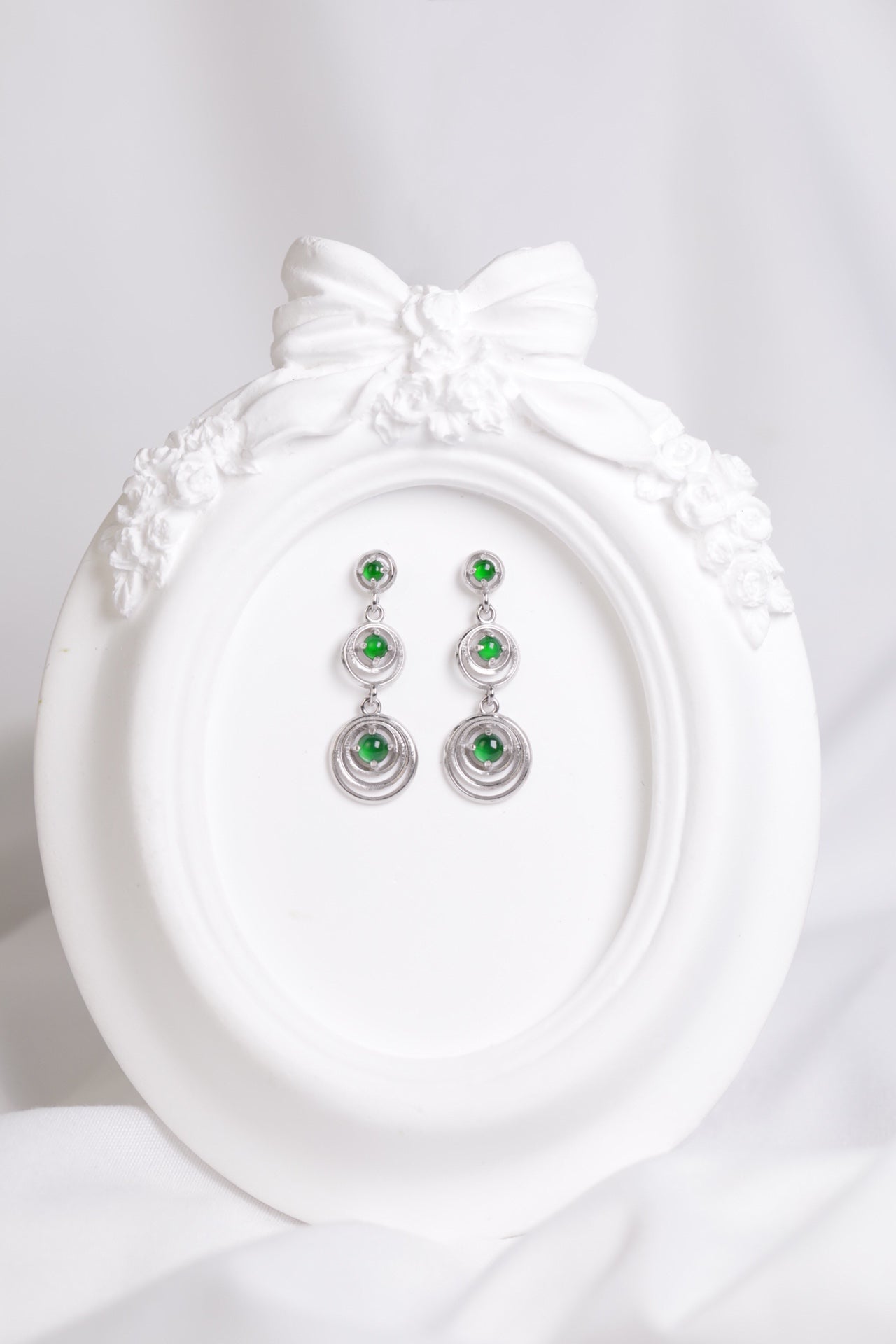 Three-circle earrings S925 silver jade