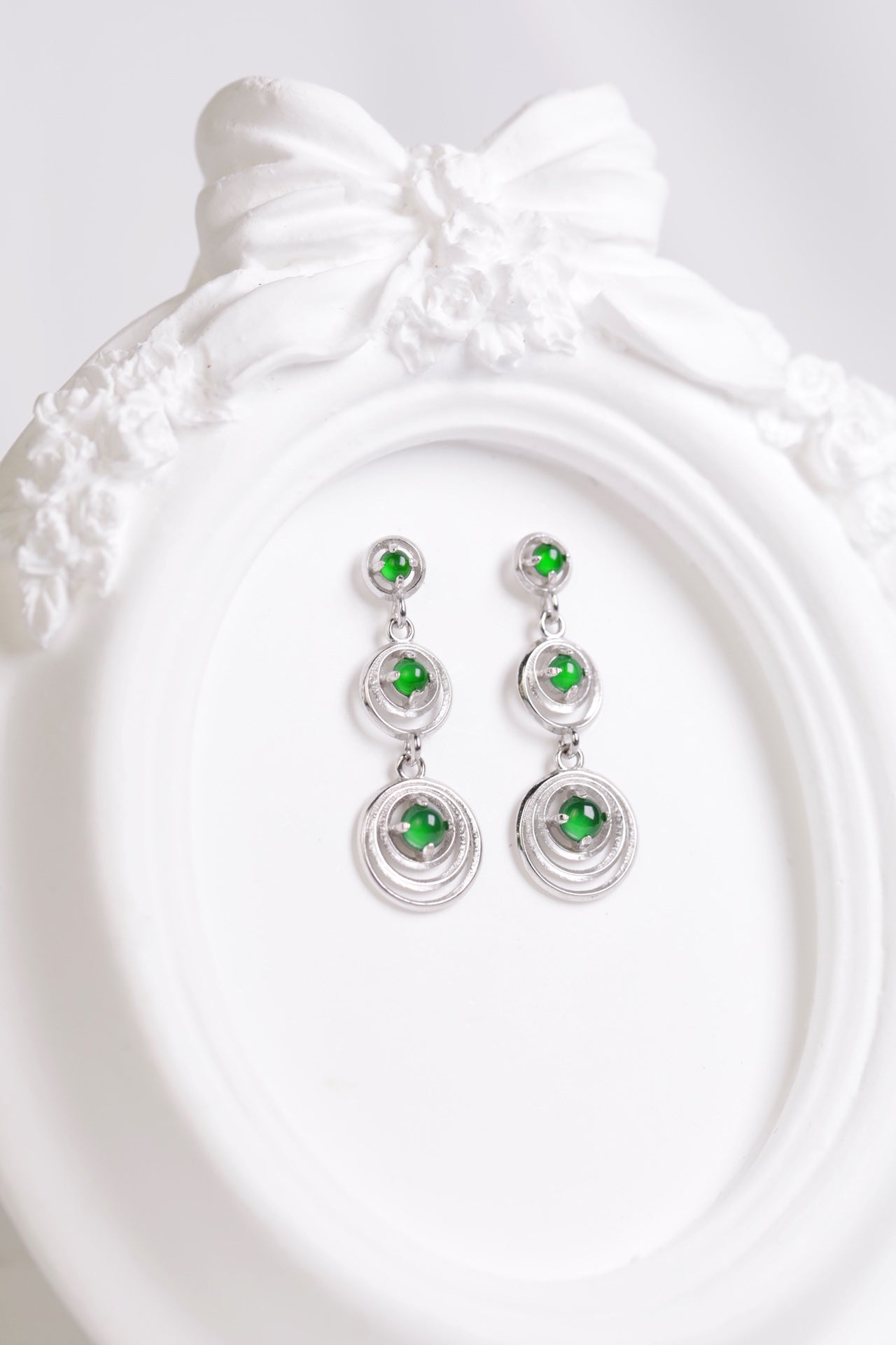 Three-circle earrings S925 silver jade