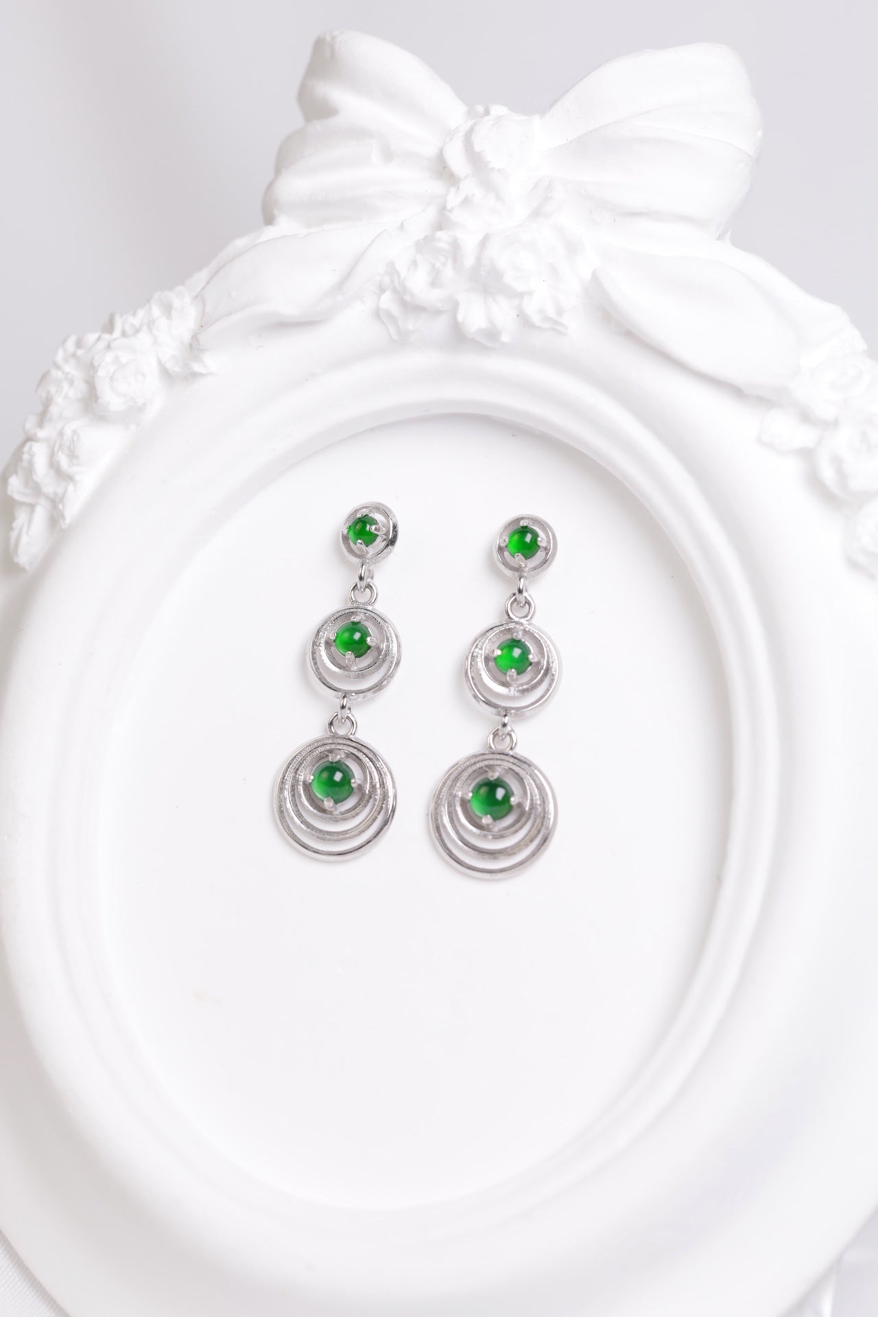 Three-circle earrings S925 silver jade