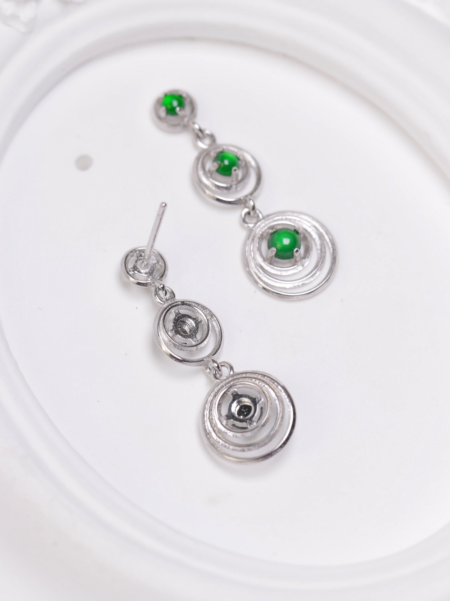 Three-circle earrings S925 silver jade