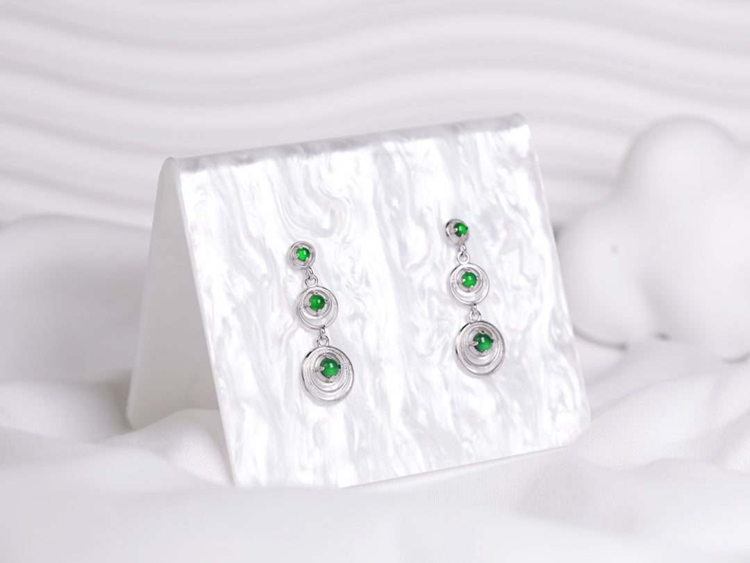 Three-circle earrings S925 silver jade