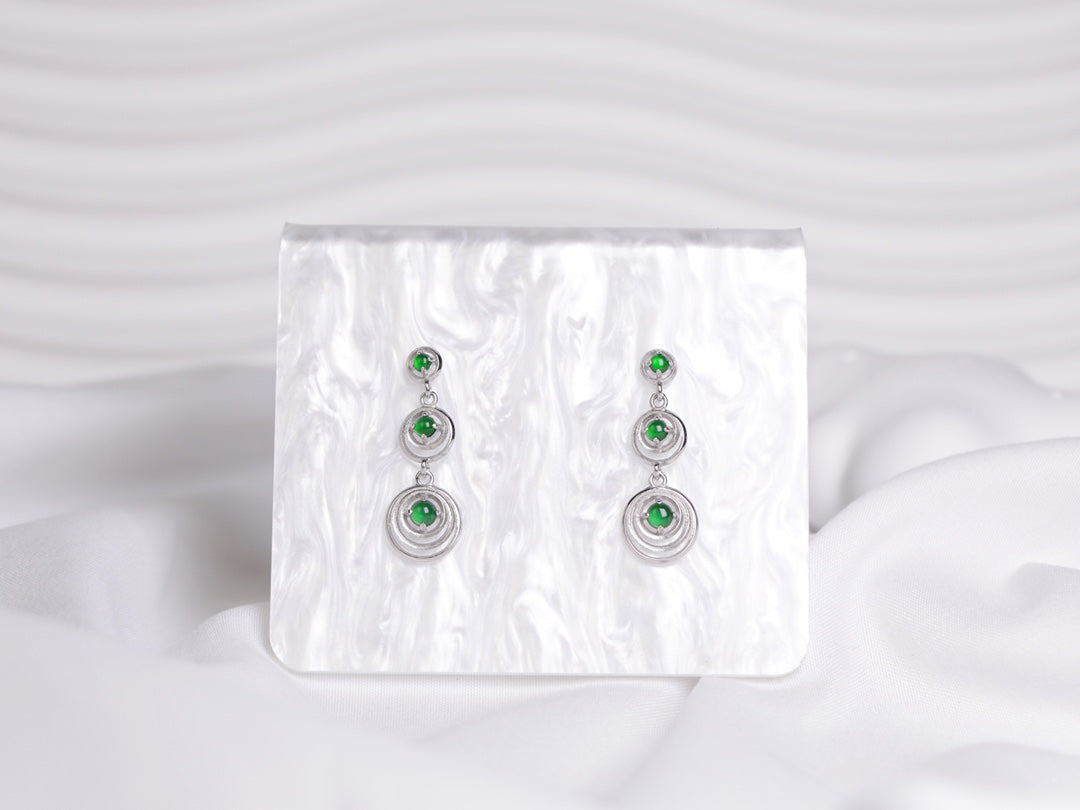 Three-circle earrings S925 silver jade